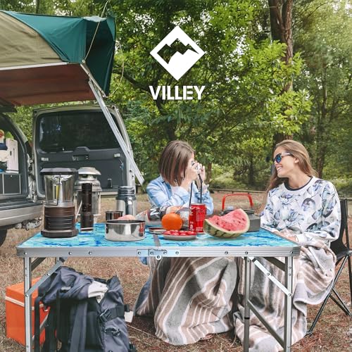 VILLEY Folding Camping Table 4FT, Large Portable Aluminum Table with Adjustable Height, Foldable Lightweight Picnic Table with Carry Handle for Camping, BBQ, Outdoor & Indoor Activities - size: 47.2" x 23.6"(3 Height)