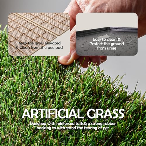 MEEXPAWS Dog Grass Pee Pads for Dogs with Tray | Large 34×23 in | 2× Dog Artificial Grass Pads Replacement| Rapid Drainage | Indoor Litter Box | Hemmed Edge - size: Large - 34 x 23 inch