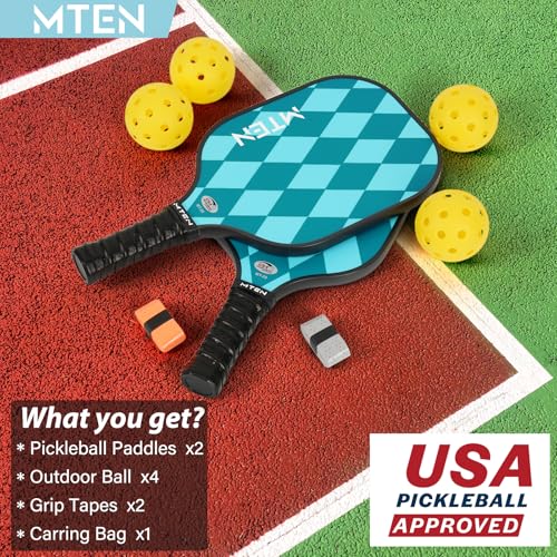 Pickleball Paddles Set of 2 or 4, or Single Paddle – USAPA Approved Fiberglass Surface Pickleball Rackets Set for Men & Women - color: Lake blue*2