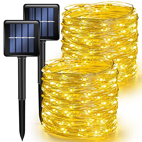 TW SHINE Warm White Solar String Lights Outdoor, Total 80 FT 240 LED Solar Powered Waterproof Fairy Lights 8 Modes Copper Wire Lights for Christmas Party Tree Wedding Yard Decorations, 2 Pack - color: Warm White, size: 2 Pack