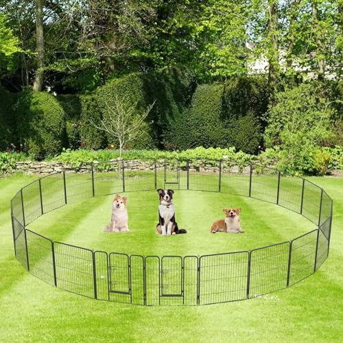 FDW Dog Playpen Dog Pen Dog Kennel 24 Panels 32 Inch Height Indoor Outdoor Folding Metal Portable Puppy Exercise Pen Heavy Duty Dog Fence for Yard Camping,Black - style: 24 Panels