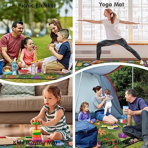 Supfitness Extra Large Picnic Blankets Waterproof Foldable (60 "x 80") Beach Blanket Waterproof Sandproof,3-Layer Thicking Mat Outdoor Packable Camping Blanket - color: Flower-1, size: 5' x 6'8" (Rectangular)