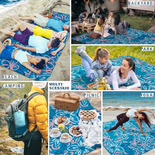 Famstar Beach Blanket Sandproof Waterproof 78''×110'' 1-7Adults Oversized,Compact Lightweight Durable Beach Mat for Travel Camping Hiking Picnic Blanket - color: Blue Flower, size: 78''×110''