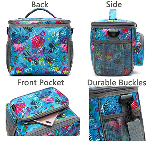 FlowFly Insulated Reusable Lunch Bag Adult Large Lunch Box for Women and Men with Adjustable Shoulder Strap,Front Zipper Pocket and Dual Large Mesh Side Pockets,Heart - color: Assorted/Multicolor