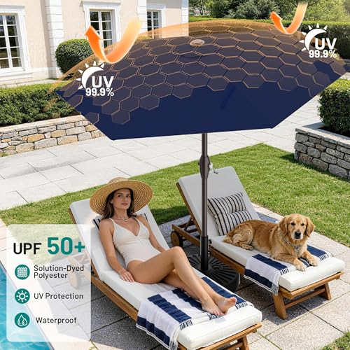 AreShark 7.5FT Patio Umbrella Table Market Umbrella with 6 Sturdy Ribs, Button Tilt/Crank Heavy-Duty Round Outdoor Umbrellas for Garden, Deck, Backyard,and Pool, Navy - color: Navy, size: 7.5FT