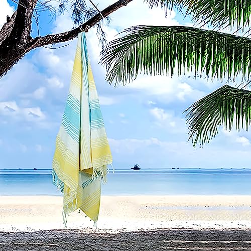 HILLFAIR Cotton Turkish Beach Towels, Quick Dry Lightweight Sand Free Peshtemal Towel for Bath Swim Yoga Travel, Beach Accessories, Oversized Cotton Turkish Towels (39 x 72 inch- 4 Pack Yellow Blue) - color: Yellow Blue, size: 39 x 72 inch ( Beach towel -