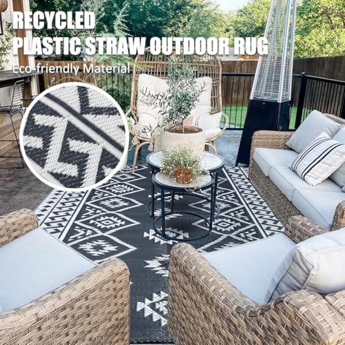 LILIOFFIC Outdoor Rug Waterproof 8x10 ft Outdoor Carpet Patio Rug Mat Reversible RV Camping Rug Plastic Straw Rug Outside Outdoor Area Rug for Patio Deck Balcony Backyard Picnic Beach - color: 01/Grey, size: 10' x 8' (Rectangular)