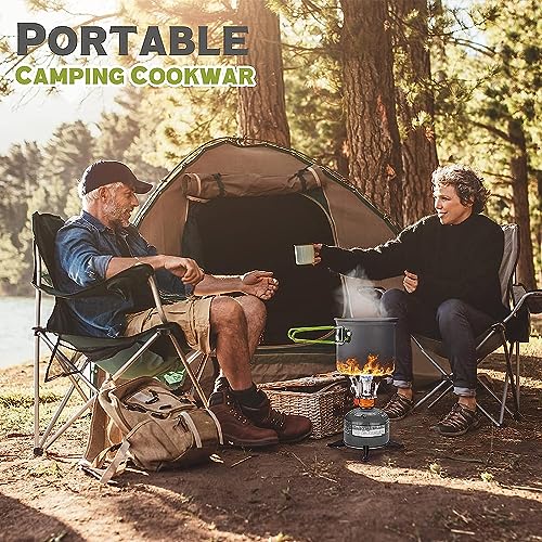 Camping Cookware Mess Kit for 1 People,ISFORU Camping Non-Stick Cooking Set Include Backpack Pot and Pan Set with 304 Stainless Steel Cup and Utensil Set for Traveling Trekking and Hiking