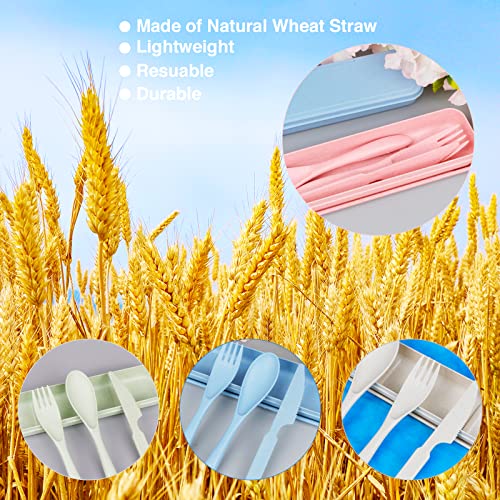YDYTOP Reusable Travel Utensils Set with Case, Pink Wheat Straw Portable Knife Fork Spoons Tableware, Eco-Friendly BPA Free Cutlery for Kids and Adults as Travel Picnic Camping Utensils - color: 1 Sets - Pink