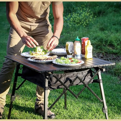 ARROWHEAD OUTDOOR 39" Aluminum Folding Camp Roll Up Table w/Adjustable Height, Undertable Mesh Storage, Carry Bag - color: Black