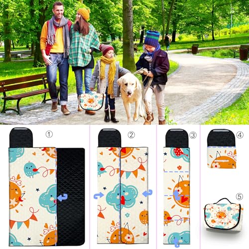 Poedist Extra Large Picnic Blanket Waterproof,80"x 80"Foldable Machine Washable Beach Blanket,Outdoor Blanket for 6-8 Adults,Suitable for Indoor Crawling,Park Beach,Camping,Hiking,Family Travel(Sun) - color: Yellow Sun, size: 6'8" x 6'8" (Square)