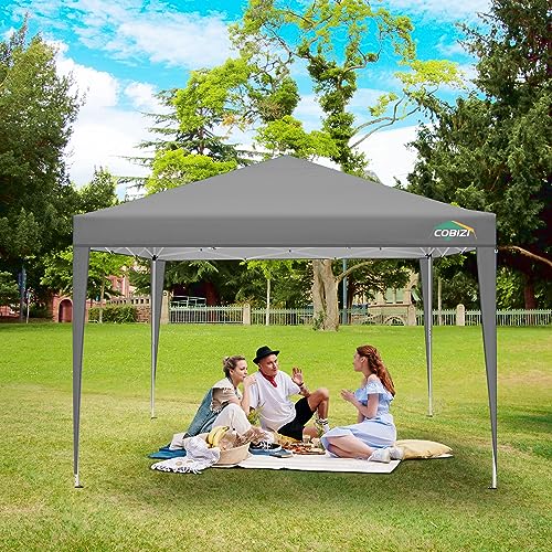 COBIZI 10x10 Pop Up Canopy Tent with 4 Sidewalls, Easy Set Up Canopy 10x10 Waterproof Commercial Outdoor Gazebo Portable Shelter Instant Tents for Parties,Backyard,Flea Market(Carrying Bag×1,Grey