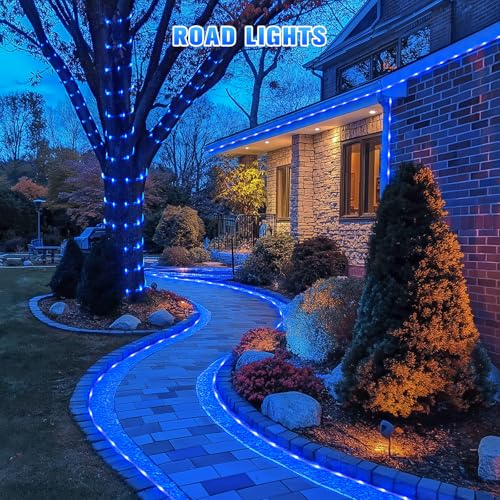 JMEXSUSS 2 * 200 LED Blue Solar Rope Lights, 66ft IP 65 Waterproof Solar String Light Outdoor, 8 Modes Christmas Lights for Camp Trampoline Ladder Slide Tent - color: Blue, size: 2*200 LED