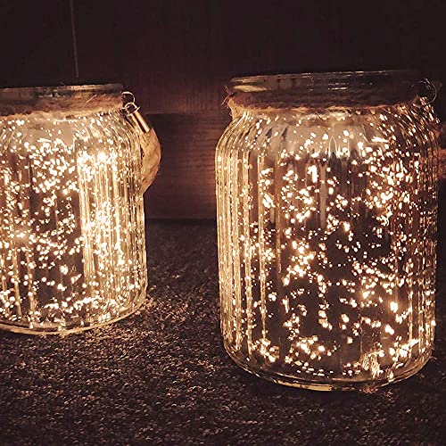 Hanging Solar Lantern Outdoor,Solar Lights Mercury Mason Jar Glass Hanging Lights with 20 LED Waterproof for Tree, Table, Yard, Garden, Patio, Holiday Party Outdoor Decor,2 Pack - style: Warm light