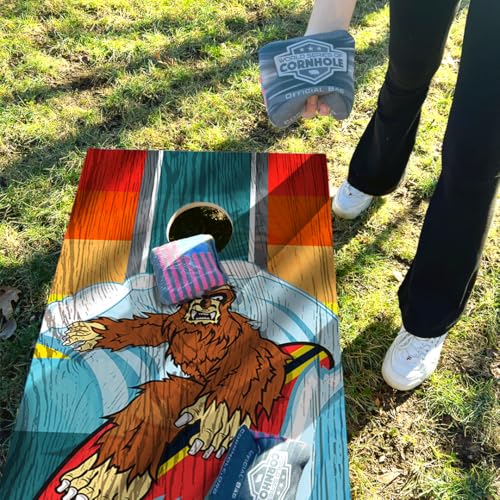 World Series of Cornhole Regulation Size Cornhole Boards – Lightweight & Durable All-Wood Construction | Backyard Bean Bag Toss Set | Rugged Outdoor Game for Tailgates, BBQs, & Backyard Battles - color: Riding Waves Sasquatch