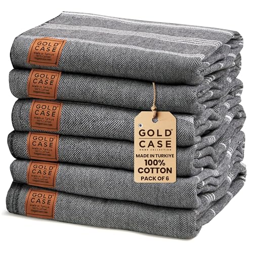 Gold CASE LYCIA Turkish Beach Towel Set of 6 – 100% Cotton Turkish Beach Towels Bulk 70 x 38'' – LYCIA Oversized, Quick Dry & Sand Free Beach Towel – Lightweight Towels Set in Black - color: Black, style: Beach-Bath Towel Set