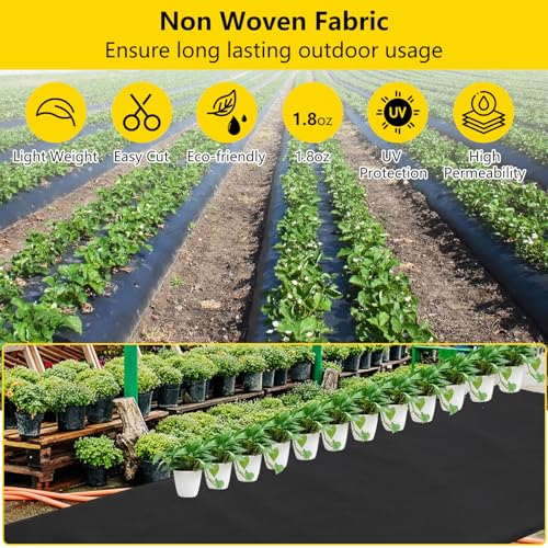 Towallmark 4ft x 100ft Weed Barrier Landscape Fabric 1.8oz, Premium Non-Woven Ground Cover Weed Block Gardening Mat, Easy Setup, Superior Weed Control, for Erosion Control, Weed Block, Ground Cover - size: 4ftx100ft & 1.8oz