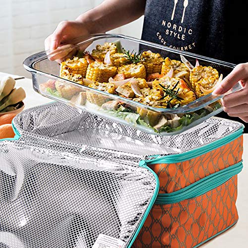 MIER Insulated Double Casserole Carrier Thermal Lunch Tote for Potluck Parties, Picnic, Beach, Fits 9 x 13 Inches Casserole Dish, Expandable by Mid Zipper, Orange - color: Orange