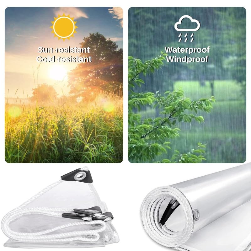 Heavy Duty Waterproof Clear Tarp-Thicken Clear Vinyl PVC Tarps Transparent Tarpaulin with Brass Grommets for Camping Patio Gazebo Outdoor-Tarp to Cover The Sun and Rain