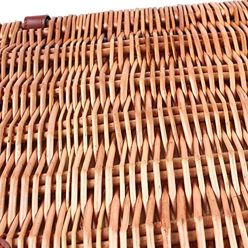 4 Person Picnic Basket, 19 Set Vintage Wicker Basket Picnic Ware Set for 4 Willow Hamper Ware Set