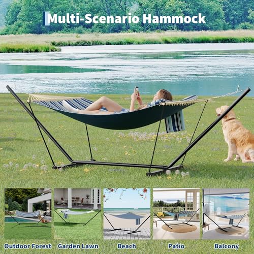Double Hammock with Stand - Heavy Duty Portable 2 Person Design with Adjustable Steel Stand, Max 450LBS, Ideal for Outdoor Patio, Garden, Beach & Backyard - color: L-blue