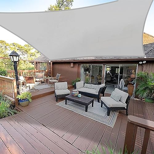 E&K Sunrise 10' x 15' Waterproof Sun Shade Sail Outdoor Rectangle Canopy Shade Cover UV Block for Pergola Patio Backyard Garden Deck (Light Gray)