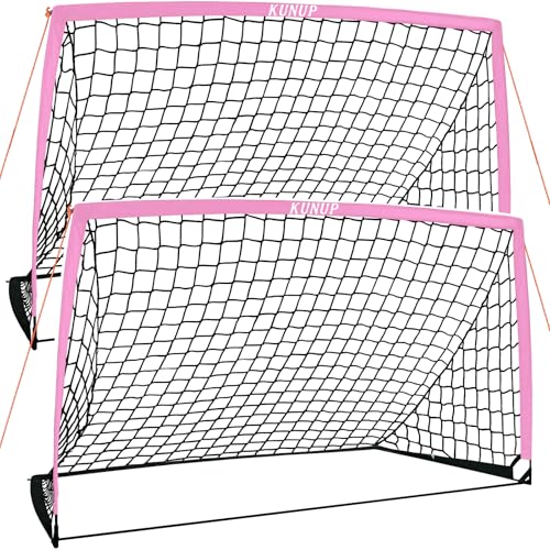 2 of 5×3 6x4 9x5 FT Portable Kids Soccer Goals Set, Foldable Soccer Practice Nets for Backyard with Carrying Bag for Toddler Youth Pop Up Soccer Training Equipment Indoor Outdoor Sports Game Gift - color: Pink, style: 9x5FT