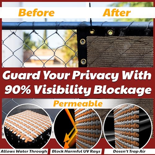 Amgo 4' x 10' Brown Fence Privacy Screen, Commercial Standard Heavy Duty Windscreen with Bindings & Grommets, 90% Blockage, Cable Zip Ties Included (We Make Custom Size) - color: Brown, size: 0 4' x 1 0'