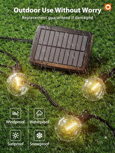 addlon 50FT Solar String Lights for Outside G50 Waterproof with USB Port Solar Patio Lights Outdoor Solar Powered LED Bulbs 3 Light Modes for Backyard Porch Garden Market Bistro Camping - size: 50ft
