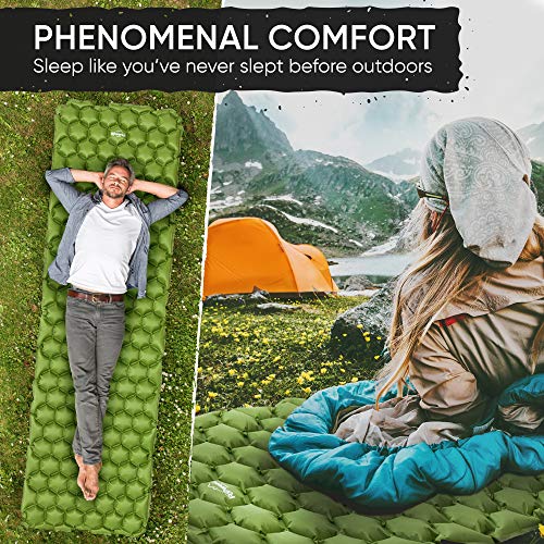 POWERLIX Ultralight Inflatable Camping Sleeping Pad - Camping Mattress Sleeping Mat for Backpacking, Hiking, Compact Lightweight Sleeping Pad for Camping, Inflation Bag/Repair Kit Included - color: Green & Black