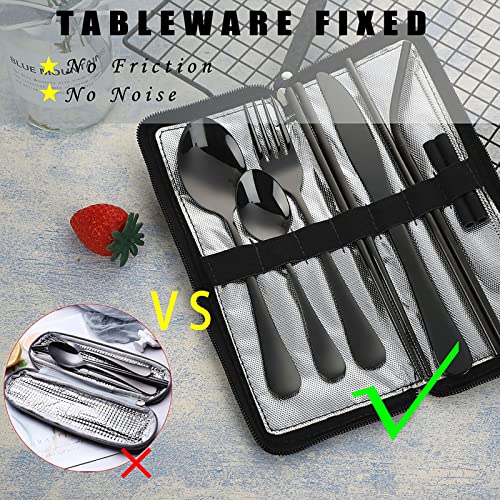 VANDBAO Portable Travel Utensils, Reusable Silverware with Case for Fixing Tableware, 9 Pieces Stainless Steel Stable Flatware Set, Camping Picnic Cutlery Set (Black Set) - color: Black Set, size: 9 Pieces - Medium