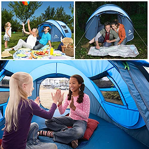 4 Person Easy Pop Up Tent Waterproof Automatic Setup 2 Doors-Instant Family Tents for Camping Hiking & Traveling - color: Blue & Grey