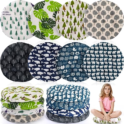Kigley 8 Pcs Floor Pillow for Kids 15.75 Inch Boho Meditation Floor Cushions for Classroom Thick Linen Bohemian Pillow Round for Day Care Center Chair Living Room Balcony Playing