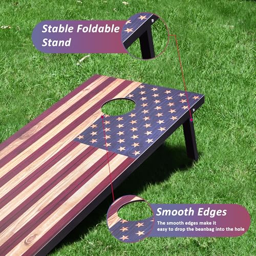 Cornhole Set, Regulation/Tailgate Size Cornhole Boards with 8 Bean Bags and Carrying Case, 4x2/3x2 Corn Hole Outdoor Game Toss Board for Adults Outside Activities - color: 4'x2' America Flag