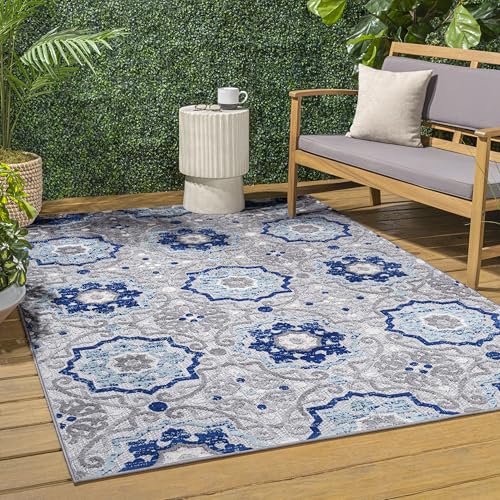 JONATHAN Y Mediterranean Medallion Indoor Outdoor Area Rug 3X5 Blue/Gray, Boho for Backyard, Patio, Porch, Easy-Cleaning, High Traffic, Pet-Friendly, Non-Shedding (AMC101A-3) - size: 3' x 5' (Rectangular)