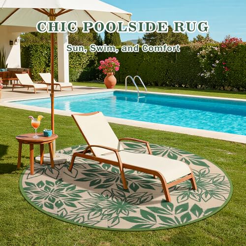 6ft Round Waterproof Outdoor Rug for Patio, Green Reversible Plastic Straw Carpet, Boho Outdoor Rugs, Fade Resistant & Easy Clean Deck Mat, Ideal for Porch, Backyard, RV, Camping and Picnic - color: Green, size: 6' (Round)