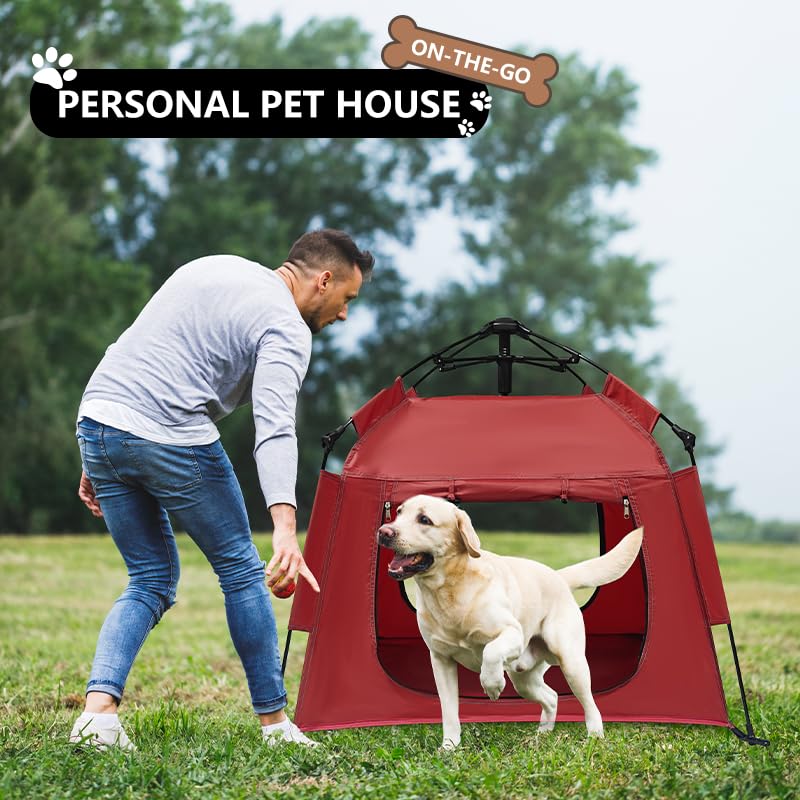 ASFANES Outdoor Pet Automatic Camping Tent, Pop up Cave Bed for Indoor Cats and Small Dogs, Portable Cat House Dog House, Red. - style: Red