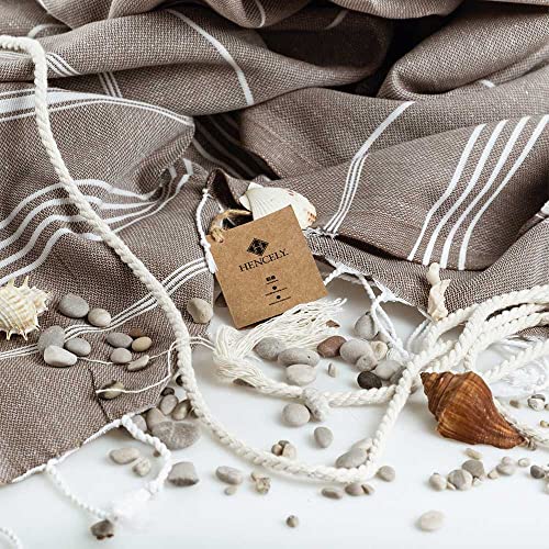 Hencely Turkish Beach Towel 37x68 Oversized, Sand-Free, Quick-Dry, Lightweight - Travel Essential for Pool & Bath - Striped 100% Cotton Bathroom Towels Accessories Gift (Brown) - color: Brown