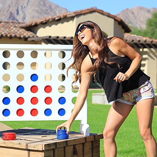 GoSports 3 Foot Giant Wooden 4-in-a-Row Connect Game – Jumbo Party Size with Heavy-Duty Coins – Easy Setup and Portable Design for Indoor and Outdoor Yard Game for Adults - style: Classic White Finish