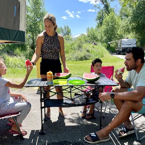 LET'S CAMP Folding Camping Table, Portable Aluminum Roll-up Picnic Backpacking Table with Adjustable Height, Large Storage and Carrying Bag for Picnic, Camping, BBQ, Party, Backyard, Beach