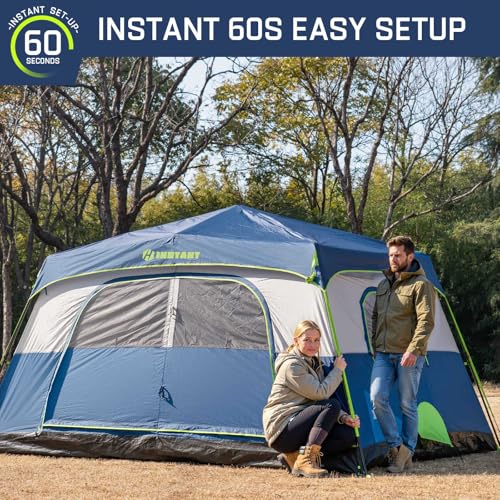 4/6/8/10 Person Instant Tent, Waterproof Pop Up Tents for Camping with Rainfly, 60 Seconds Easy Setup, Automatic Cabin Tent for Family Camping with Expandable Carry Bag & Upgraded Ventilation - color: Blue, size: 8 Person