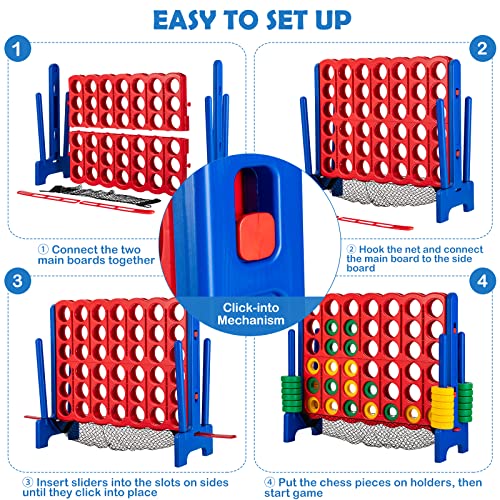 Costzon Giant 4-in-A-Row, Jumbo 4-to-Score Giant Game Set for Kids & Adults, Indoor Outdoor Yard Connect Game, 3.5FT Tall with 42 Jumbo Rings & Quick-Release Slider, Perfect for Family & Party Games - color: With Mesh Net