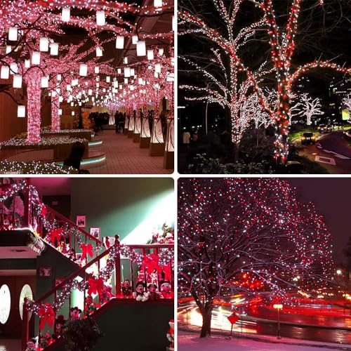 4-Pack 33FT 100 LED Fairy Lights Battery Operated with Remote Timer, Fairy Christmas String Lights for Bedroom Decor, Waterproof 8 Modes Twinkle Lights for Room Garden Party Wedding (Red and White) - color: Red&White, size: 4 Pack