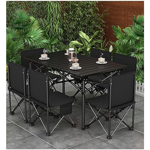 RUANLOV Folding Dining Table Set, Picnic Table Portable with Carry Bag, Folding Camping Table, Roll up Aluminum Table for Outdoor Beach Tailgating (A 120cm with 4 Chairs) - color: A