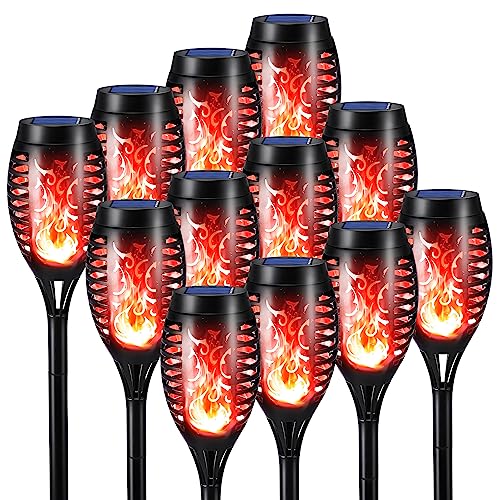 Toodour Solar Torch Flame Lights, 12 Pack Solar Lights Outdoor with Flickering Flame, Waterproof Patio Light Landscape Decoration Lighting for Garden, Lawn, Yard, Outdoor Decorations - Red - color: Red, size: 12 Pack