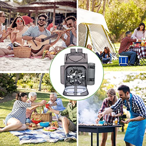 Hap Tim Picnic Basket Backpack for 2 Person with 2 Insulated Cooler Compartment, Wine Holder, Fleece Blanket, Cutlery Set, Gifts Ideals for Wedding, White Elephant, Bridal Showers, Christmas - color: Gray, size: 2 Person