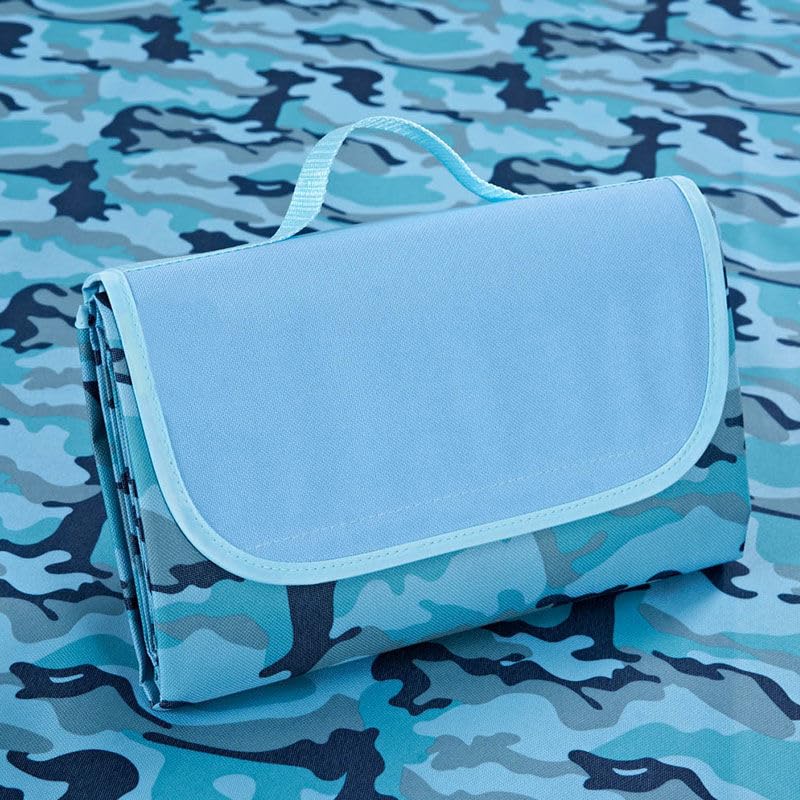 Hi Space Outdoor Picnic Blankets Waterproof Foldable Picnic Mat Extra Large Beach Blankets Sandproof Blanket for Beach Camping Grass Lawn Park, 80"x60", Blue Camouflage - color: Blue-camouflage