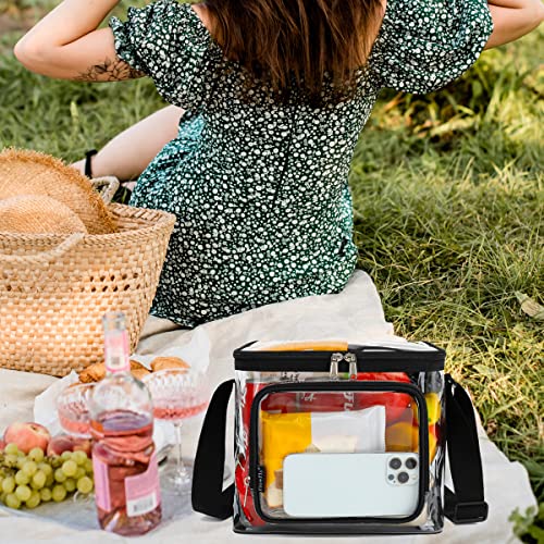 FlowFly Insulated Reusable Lunch Bag Adult Large Lunch Box for Women and Men with Adjustable Shoulder Strap,Front Zipper Pocket and Dual Large Mesh Side Pockets, Clear - color: Clear