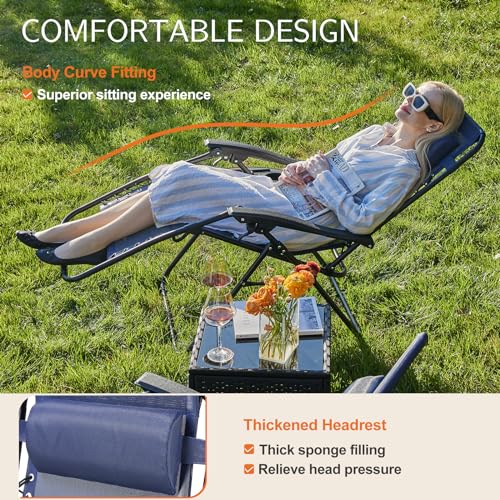 Sweetcrispy Zero Gravity Chairs Set of 2, Outdoor Folding Reclining Lounge Chair with Cup Holder Tray & Adjustable Pillow, Portable Camping Beach Patio Poolside Lawn Yard Chair, Classic Blue - color: Classic Blue