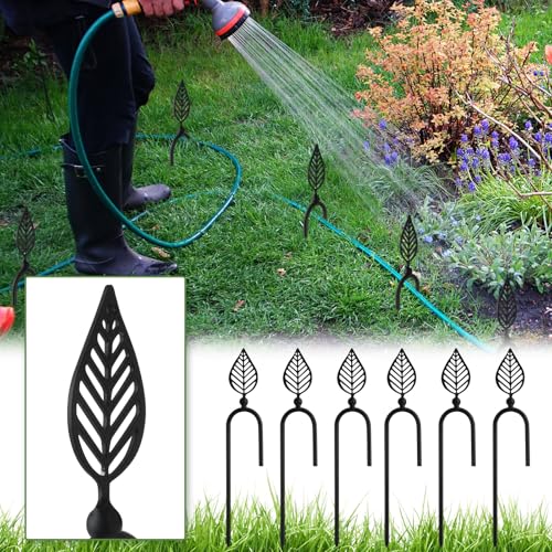 MorningRo 6 Pcs 8 Inch Garden Hose Guide Spike Metal Garden Stakes Holder Heavy Duty Metal Hose Guide for Plant Protection Lawn Yard(Leaf) - style: Leaf